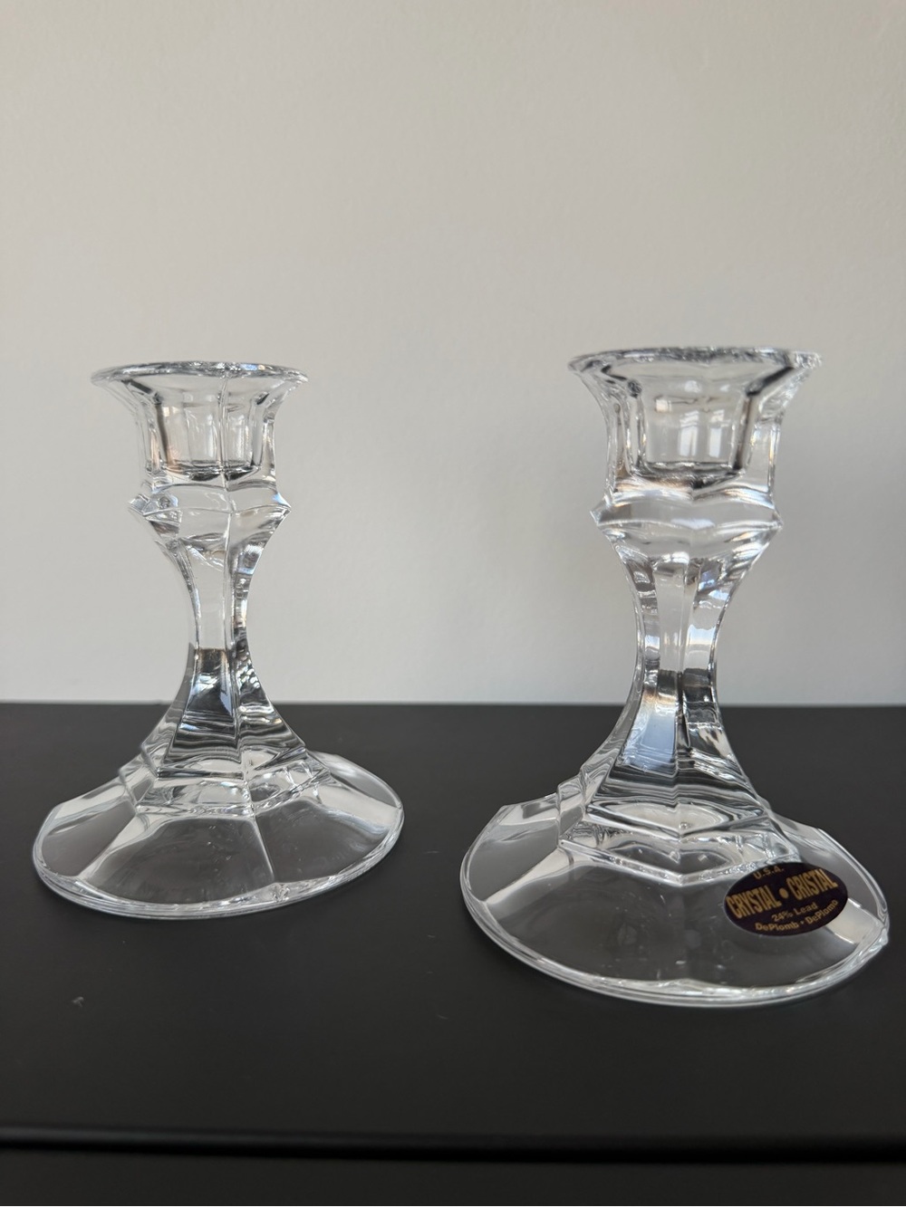 Vintage Pair of Made in USA Crystal 24% Lead Candlesticks